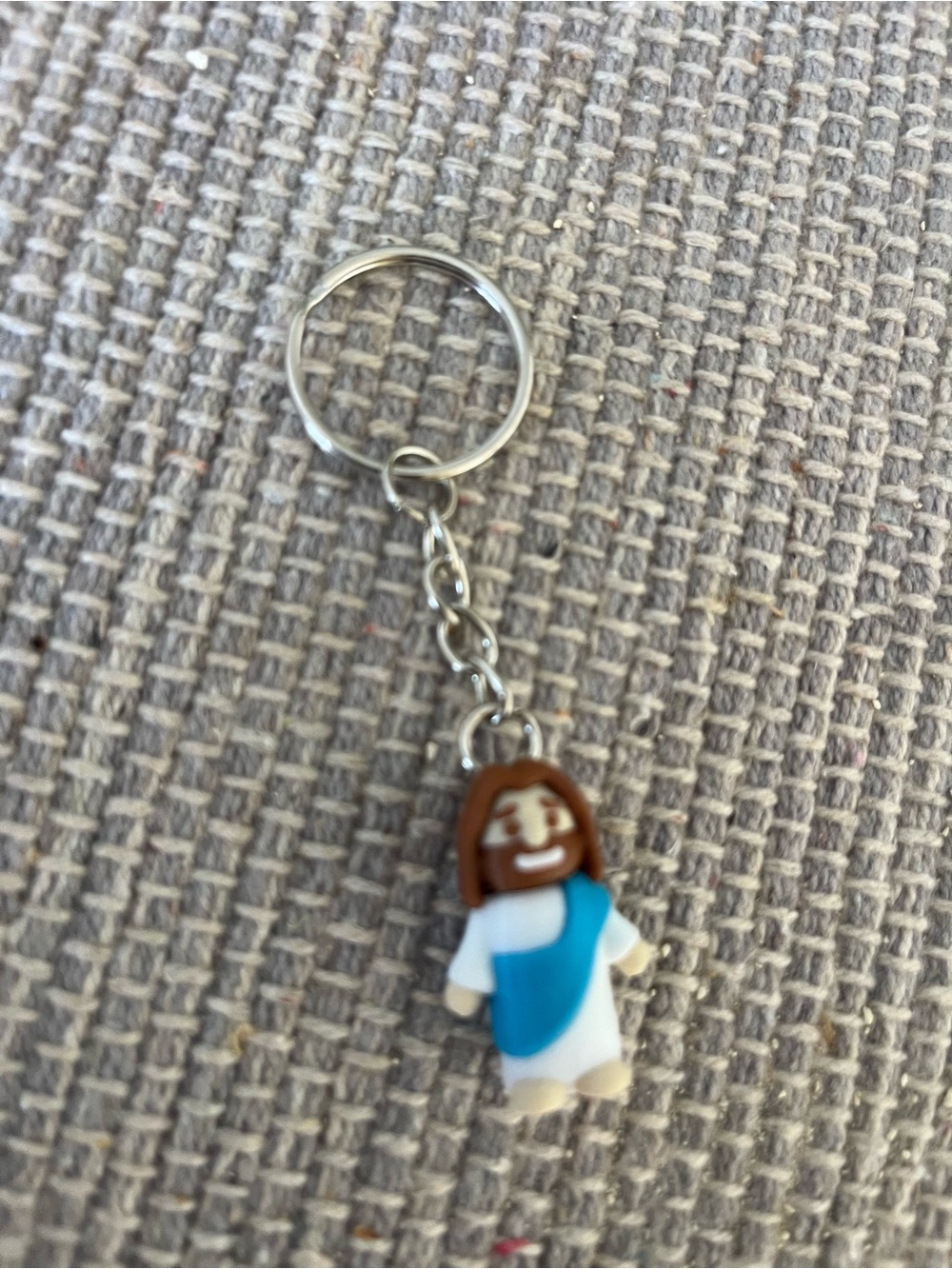 Kids Blue & White Character Keychain - Cute Figurine Accessory